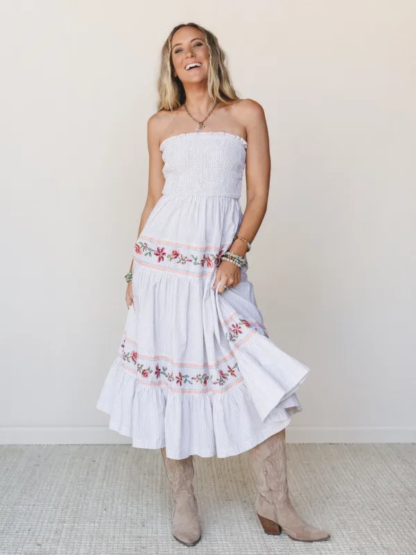 Garden Nomad Embroidered Dress - Off White Taupe made by By Together