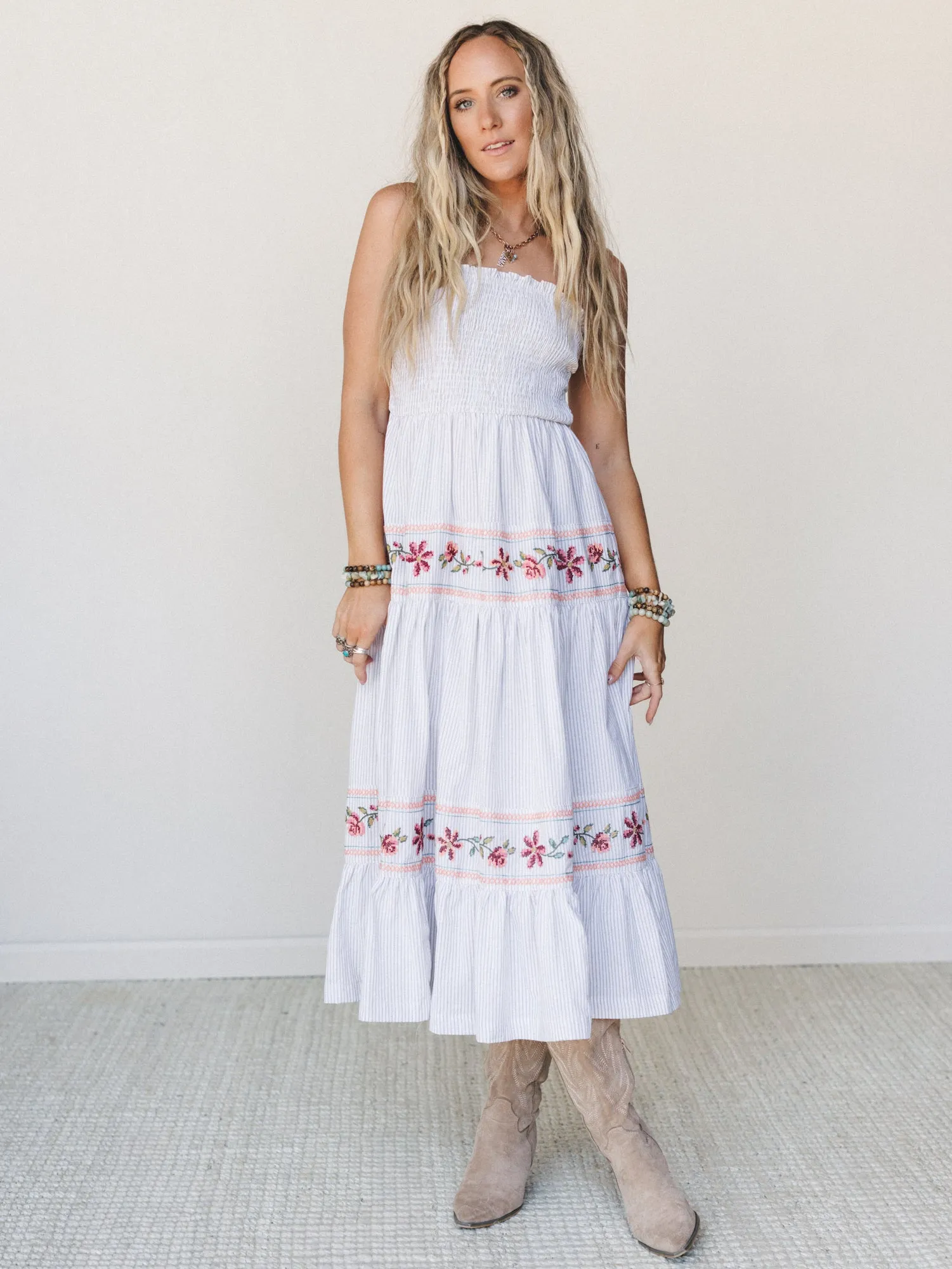 Garden Nomad Embroidered Dress - Off White Taupe sold by Three Bird Nest product image thumbnail 2
