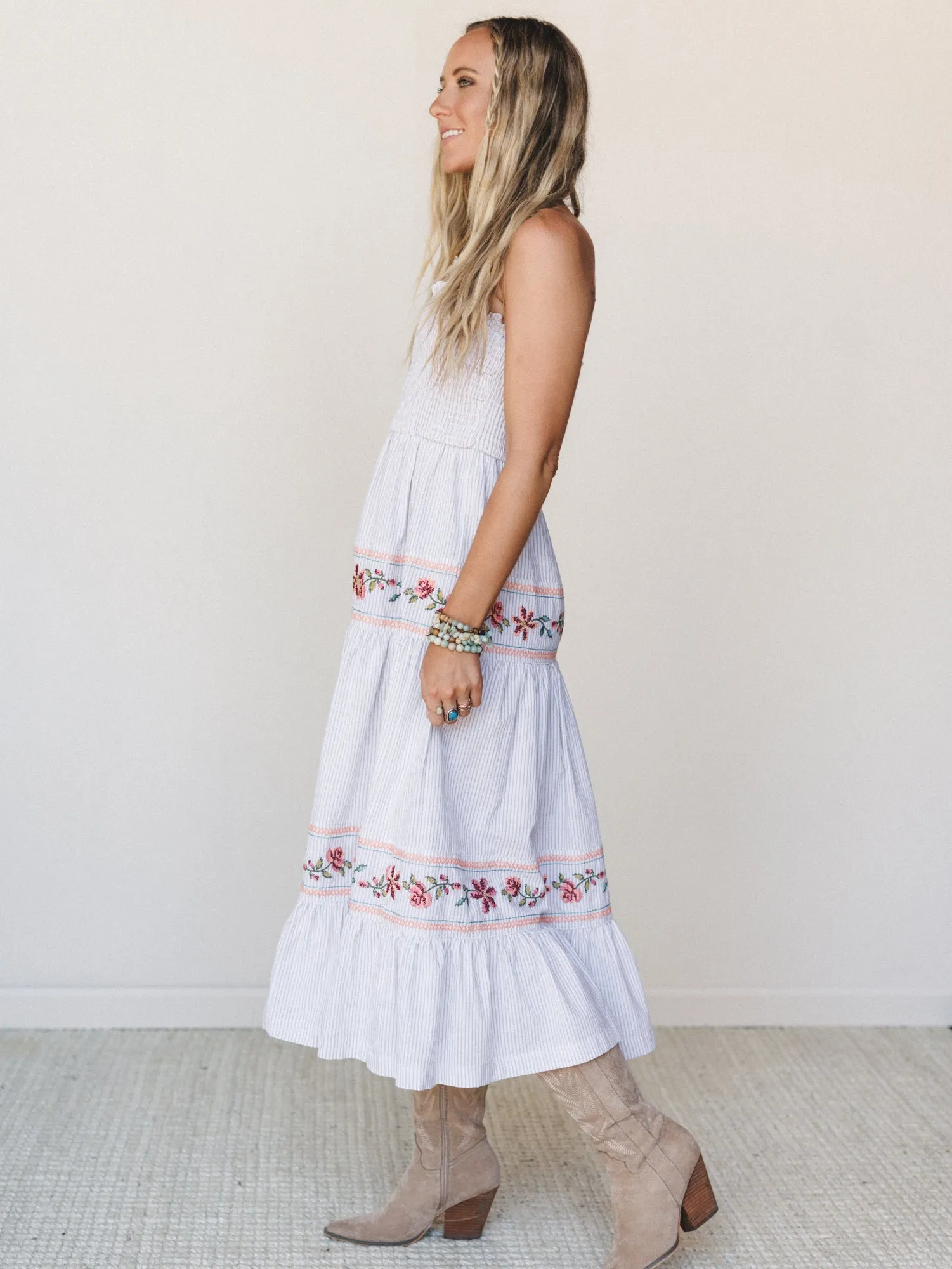 Garden Nomad Embroidered Dress - Off White Taupe sold by Three Bird Nest product image thumbnail 5