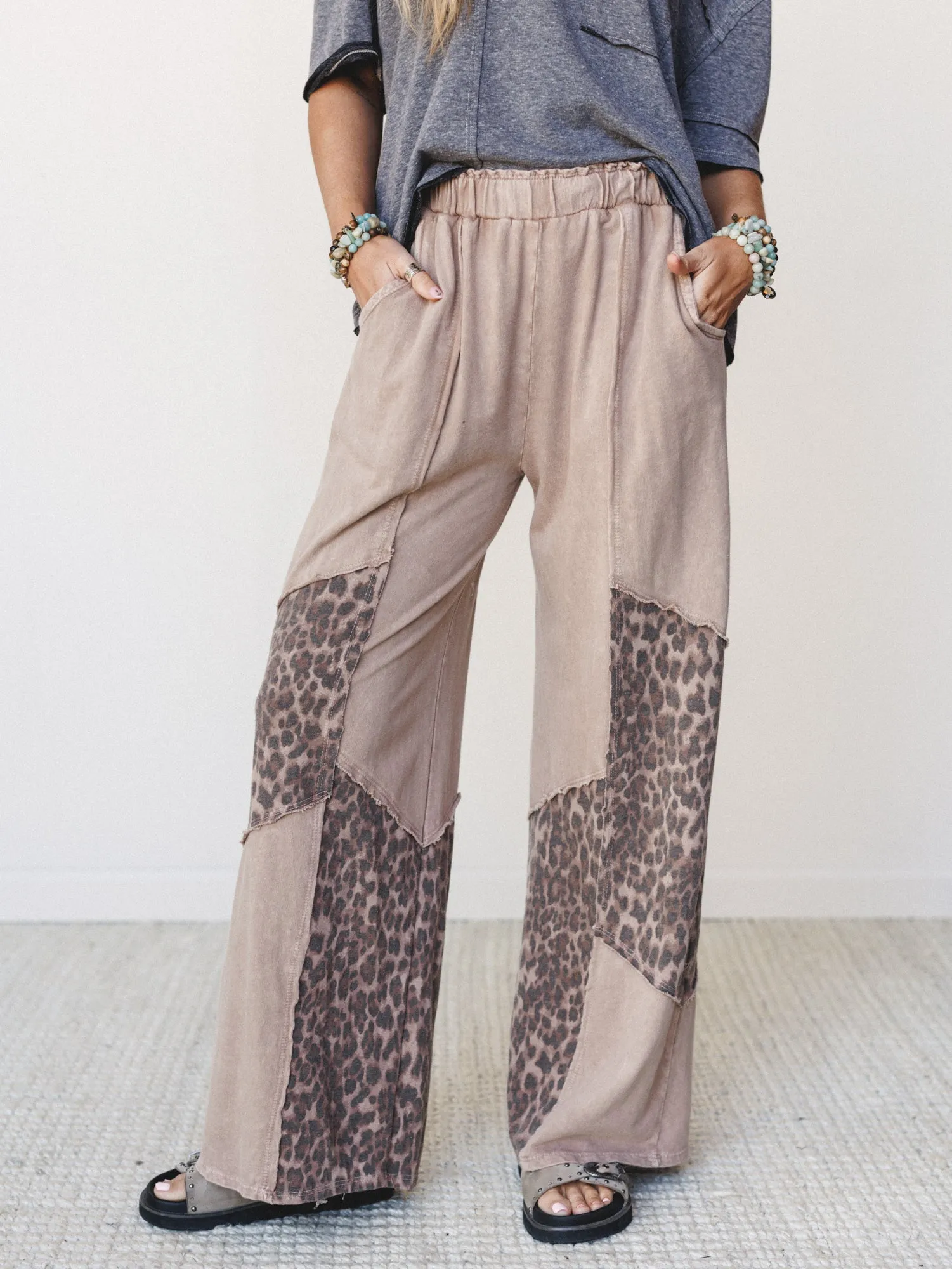 Printed Spirit Wide Leg Pants - Latte sold by Three Bird Nest