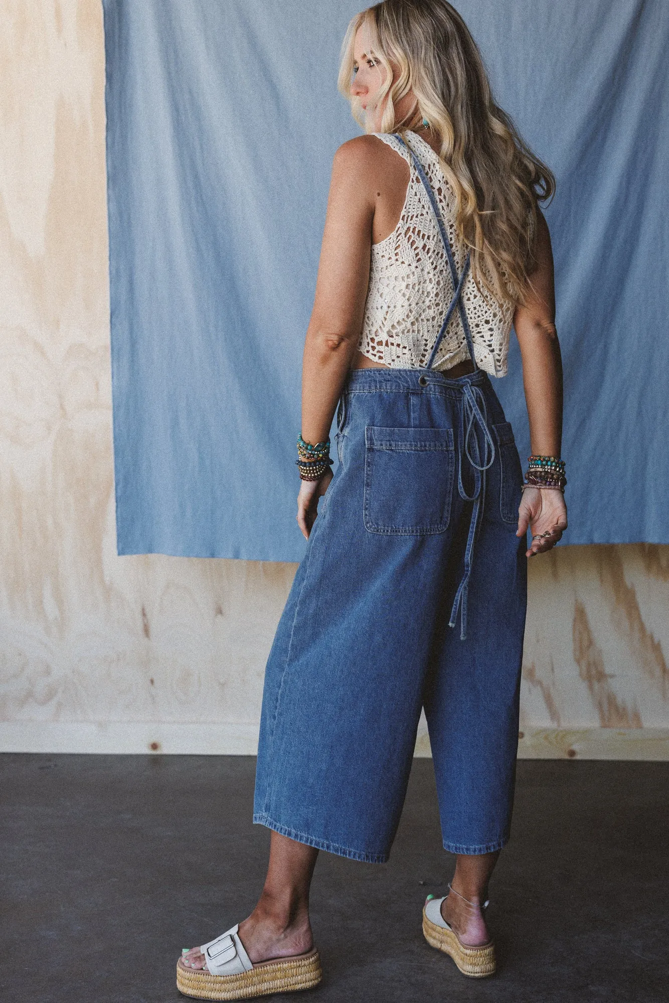 Rustic Blues Wide Leg Overalls - Medium Denim sold by Three Bird Nest