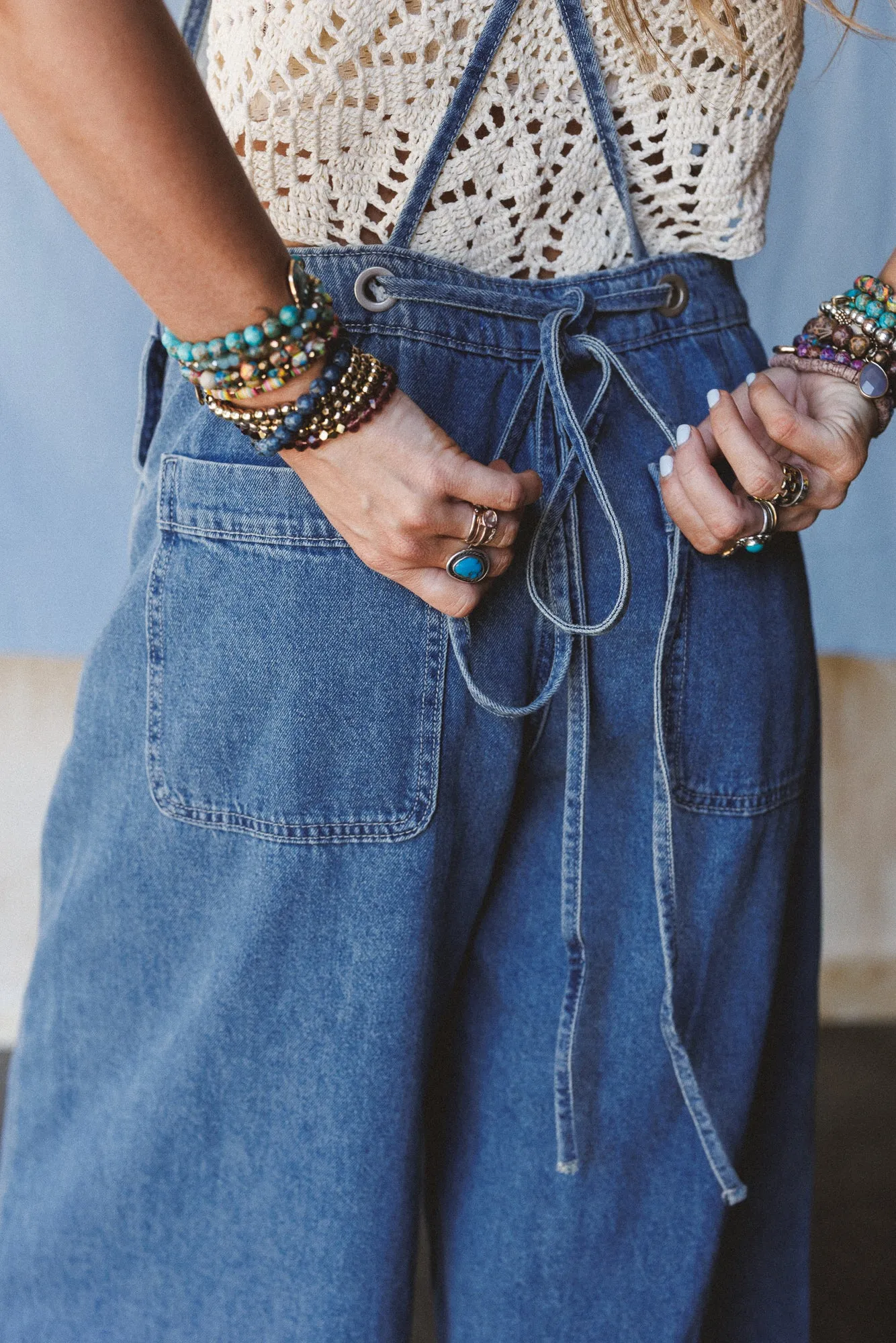 Rustic Blues Wide Leg Overalls - Medium Denim sold by Three Bird Nest product image thumbnail 3