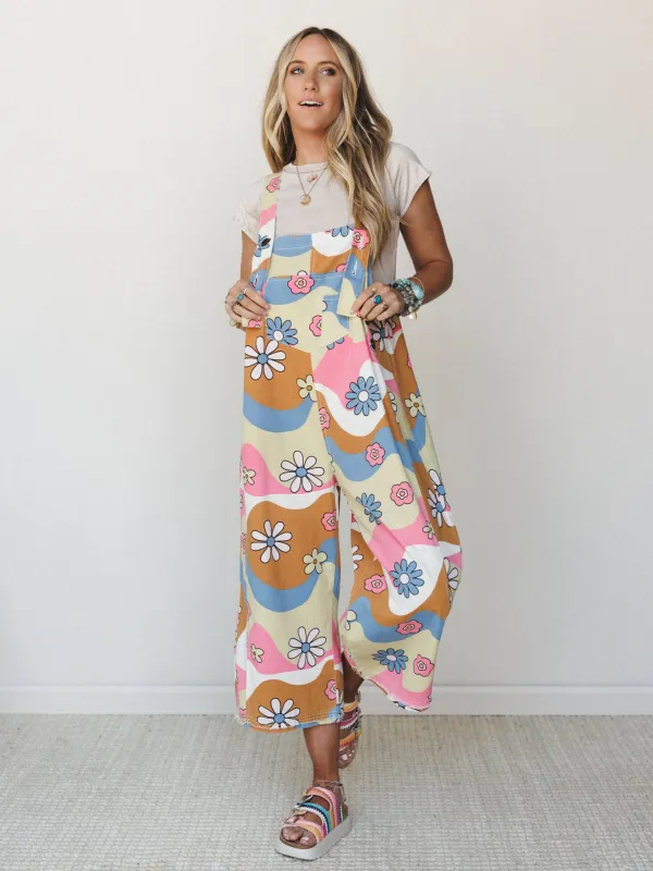High Hopes Slouchy Denim Overalls - Pink Blue made by easel