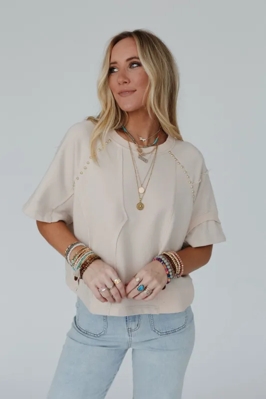 Retro Rivet Top - Beige - Pre Order made by Blue B