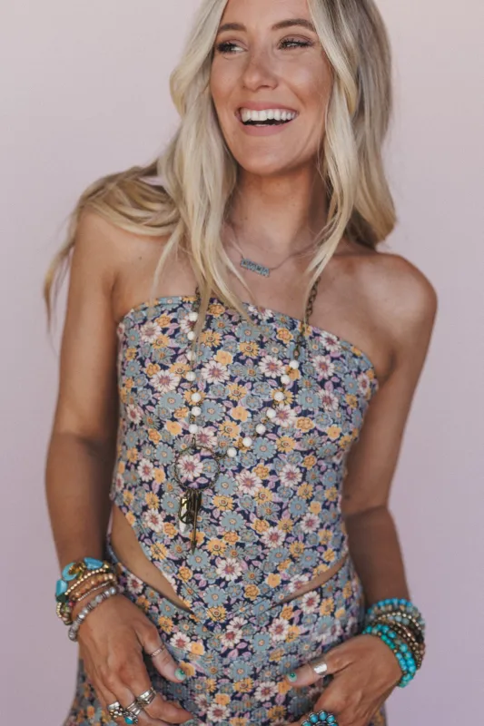 The Nest Dream In Flowers Tube Top - Navy Seafoam - Pre Order made by Three Bird Nest