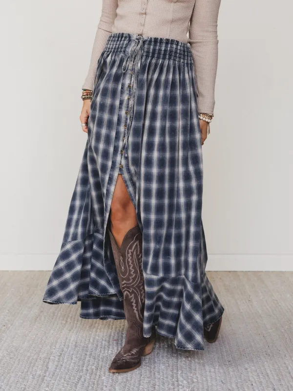 Bonfire Bloom Plaid Skirt - Blue - Pre Order made by Promesa