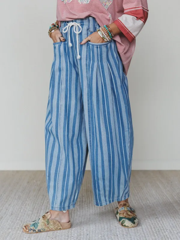 Right Step Striped Pants - Light Denim - Pre Order made by Davi & Dani
