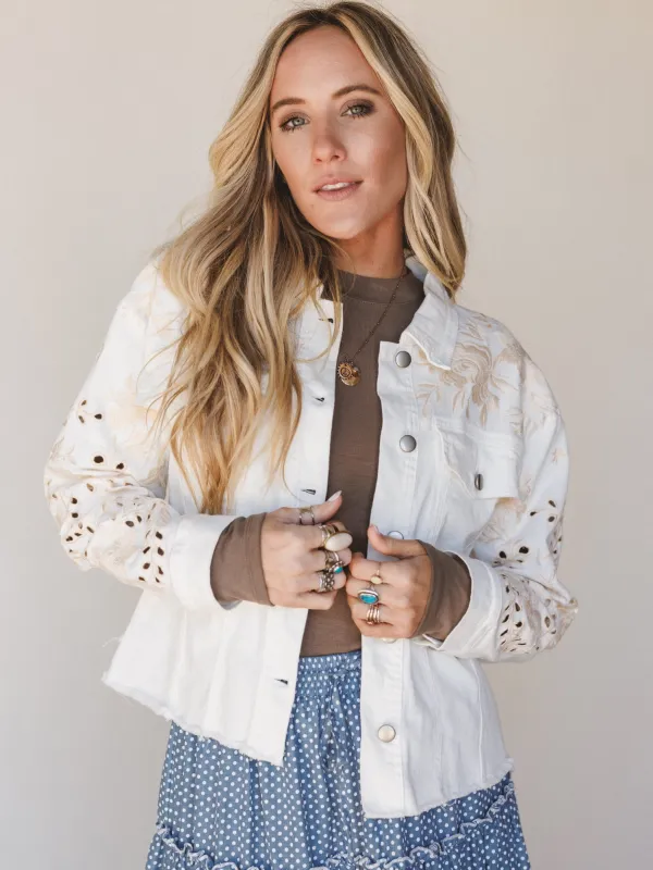 Spring Fleur Eyelet Embroidered Jacket - Off White - Pre Order made by Blue B