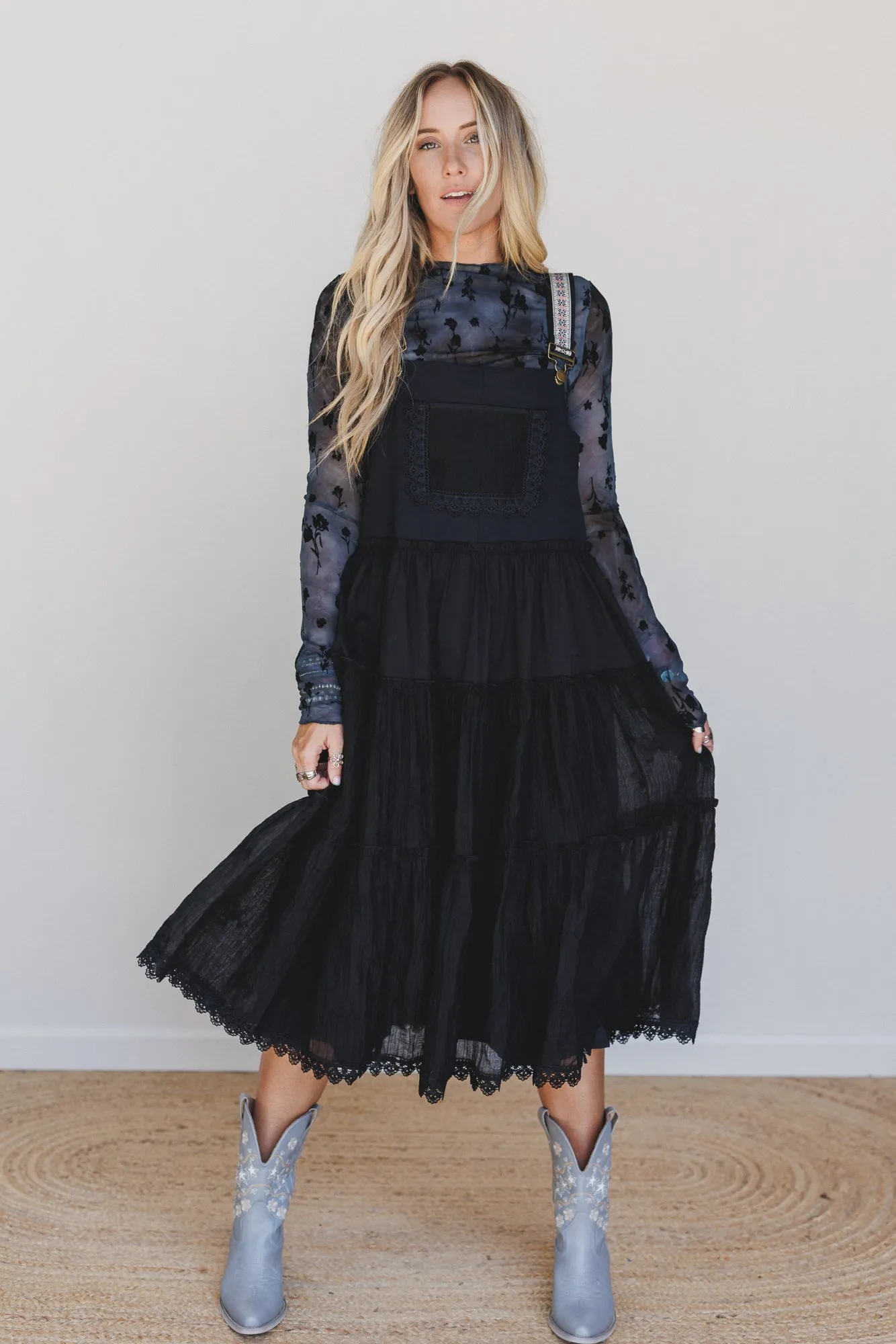 Harvest Haze Overalls Dress - Black - Pre Order sold by Three Bird Nest