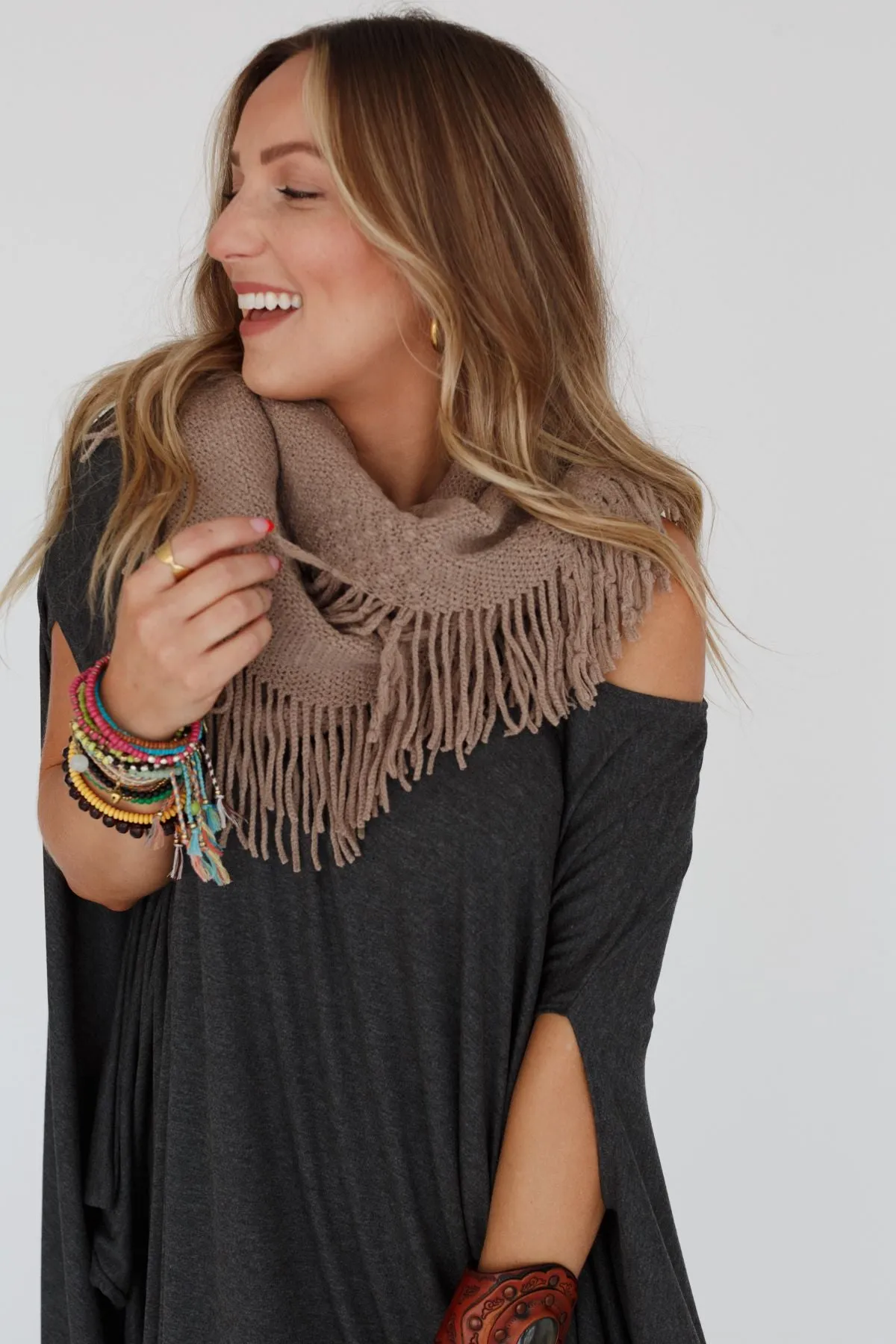 Sweet Dreams Fringe Infinity Scarf - Mocha - Pre Order sold by Three Bird Nest product image thumbnail 2