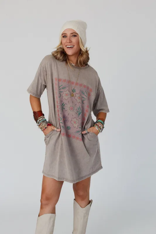 Fall Blossoms Tee Dress - Mocha - Pre Order made by easel