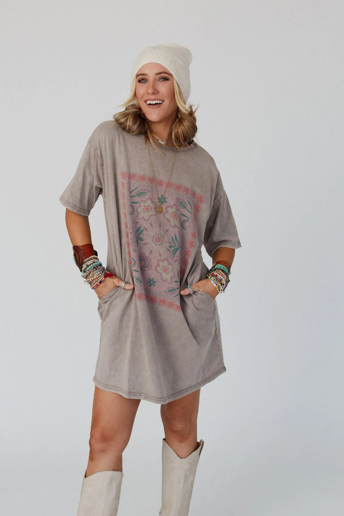 Fall Blossoms Tee Dress - Mocha - Pre Order sold by Three Bird Nest