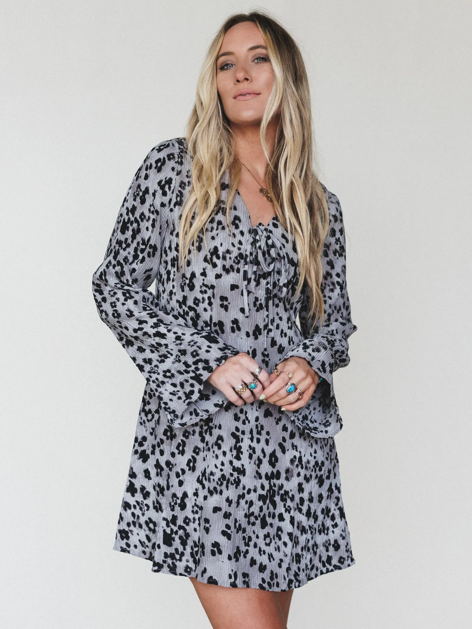 Catwalk Mini Dress - Grey Leopard - Pre Order sold by Three Bird Nest product image thumbnail 2