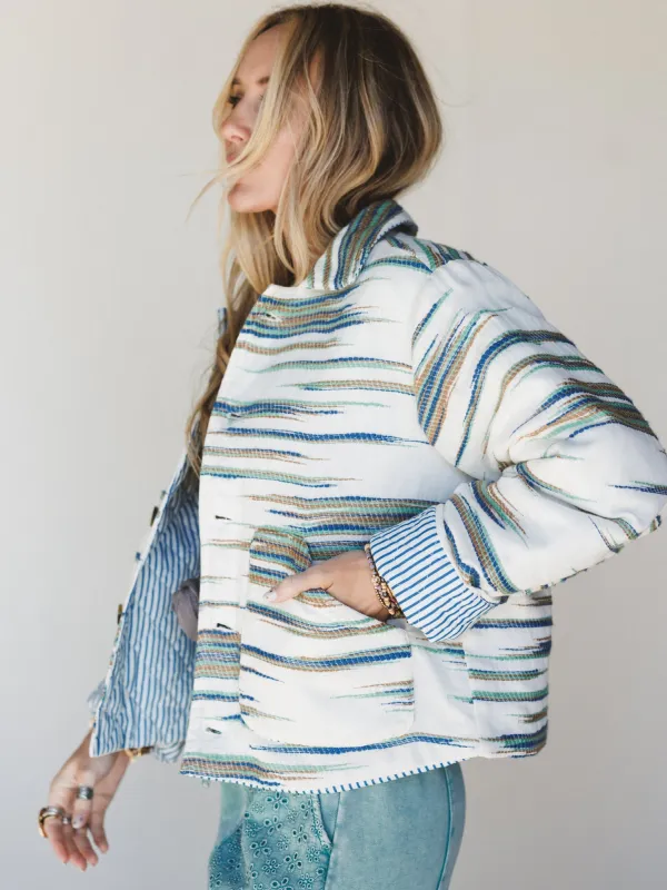 Cool Lines Jacket - Ivory Blue Green - Pre Order made by En Creme