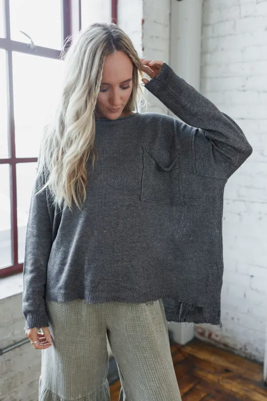 Monday Strolls Frayed Sweater - Charcoal - Pre Order made by easel