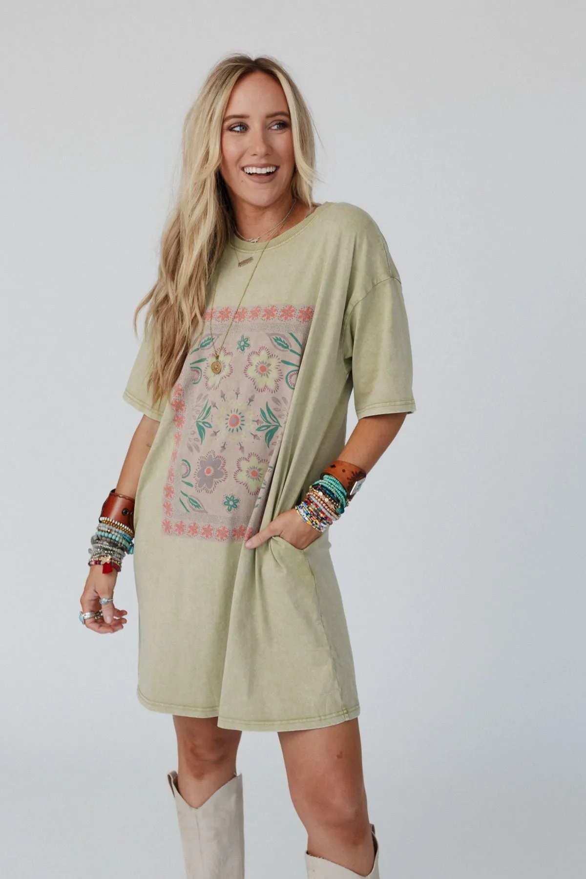 Fall Blossoms Tee Dress - Sage - Pre Order sold by Three Bird Nest product image thumbnail 2