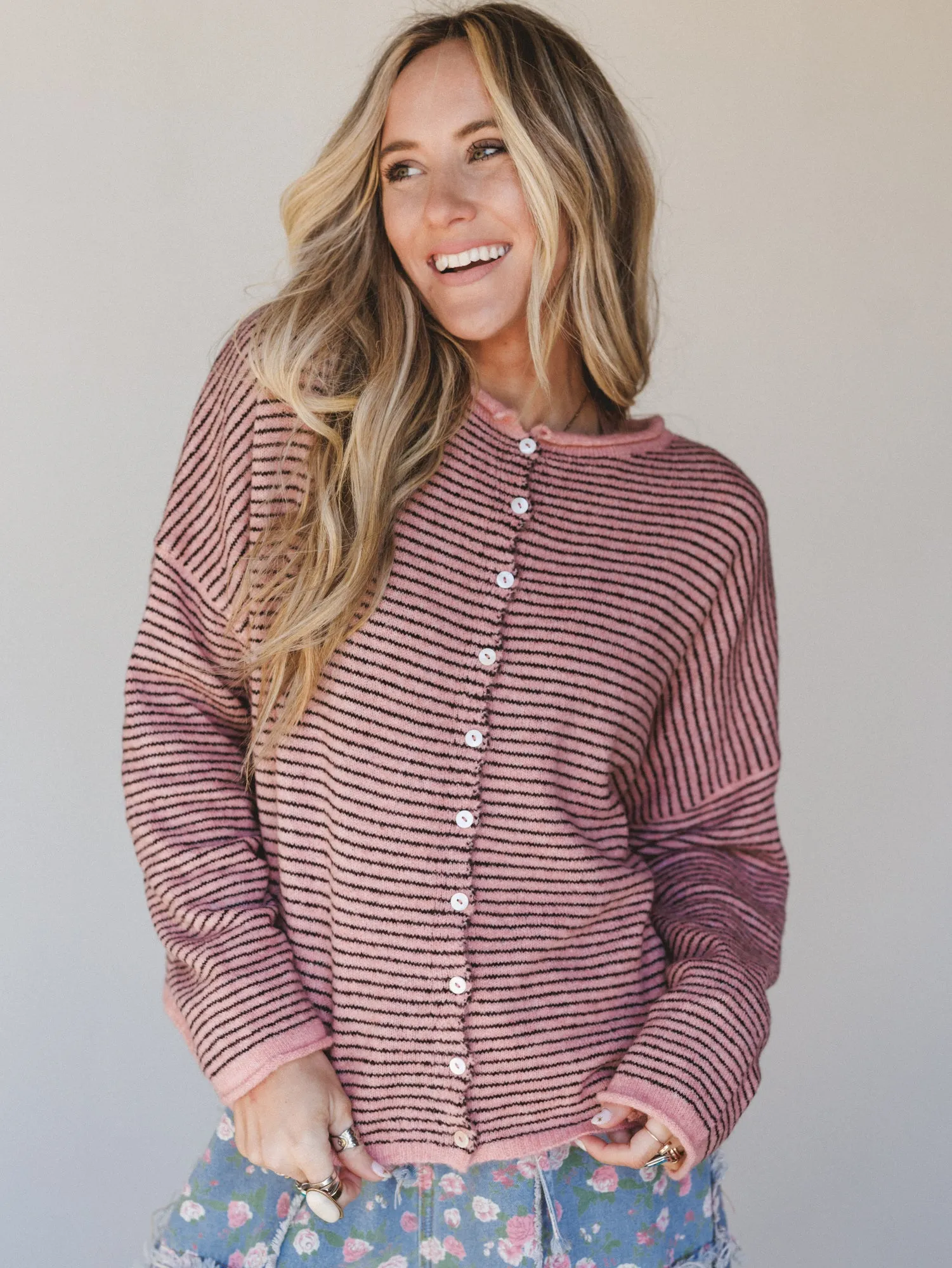 Amara Button Down Cardigan - Rose - Pre Order sold by Three Bird Nest