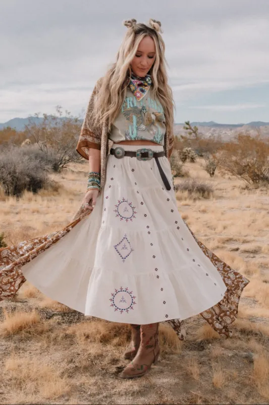 Larkspur Embroidered Maxi Skirt - Natural - Pre Order made by easel