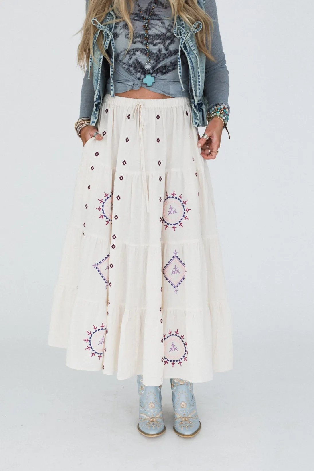 Larkspur Embroidered Maxi Skirt - Natural - Pre Order sold by Three Bird Nest product image thumbnail 2