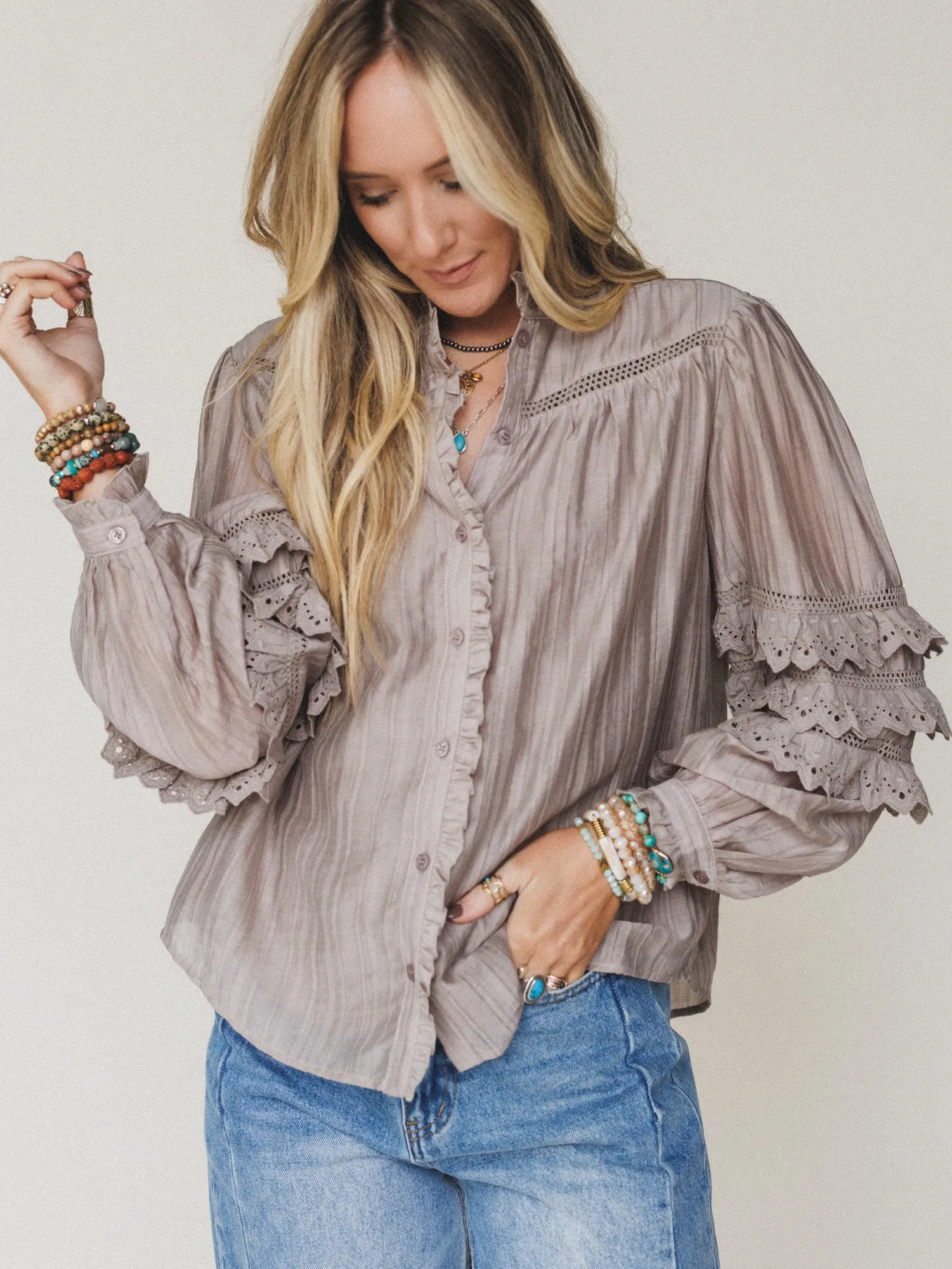 Boho Romance Blouse - Ash Mocha - Pre Order sold by Three Bird Nest