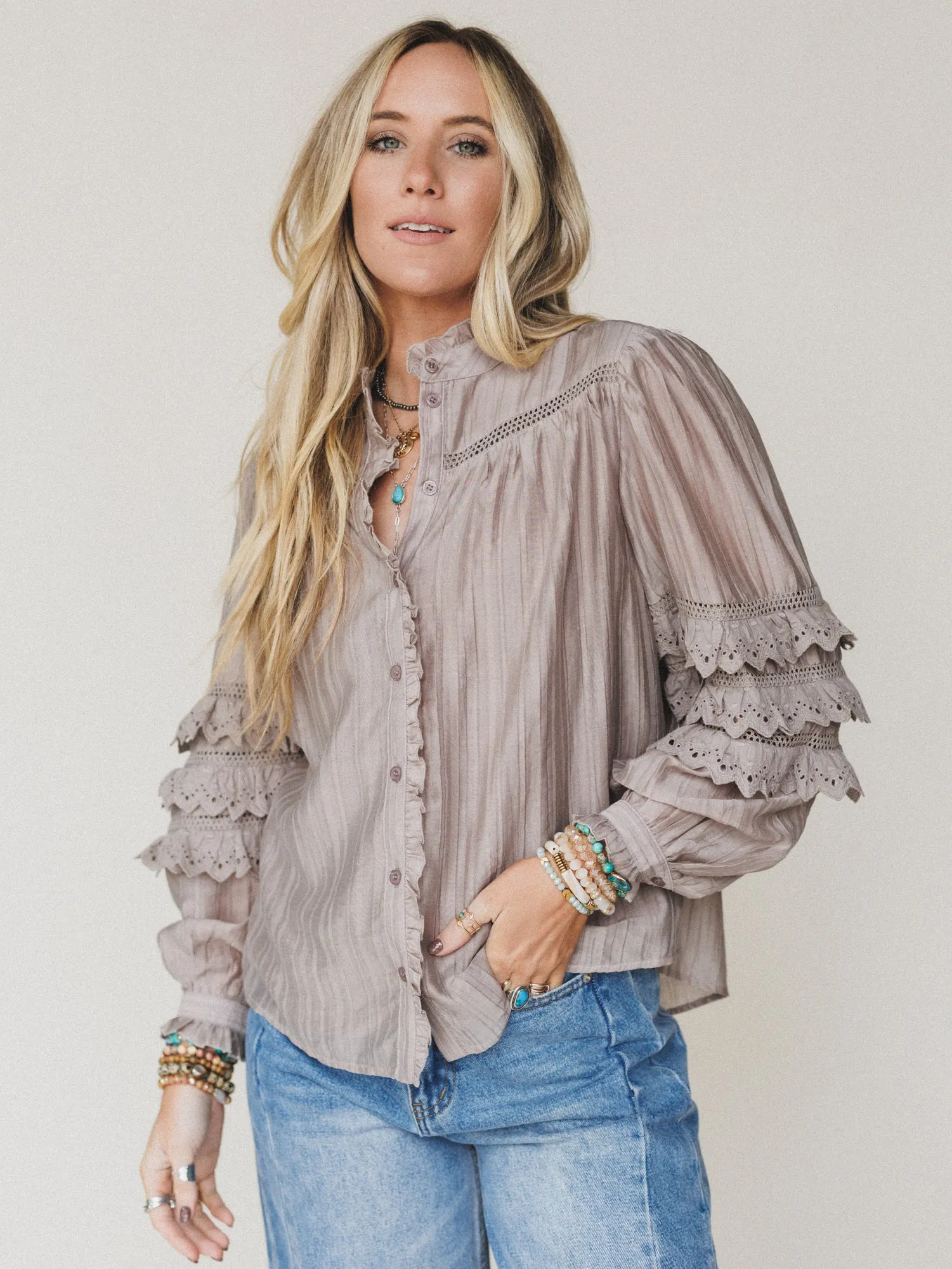 Boho Romance Blouse - Ash Mocha - Pre Order sold by Three Bird Nest product image thumbnail 2