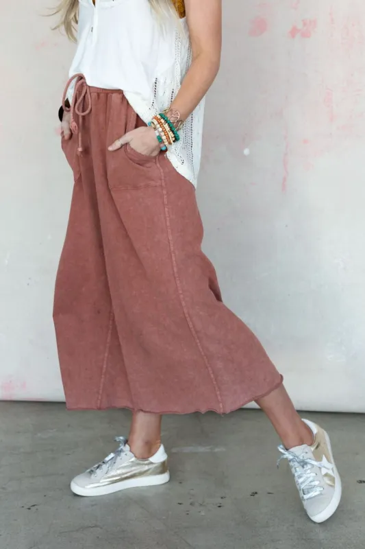 Relaxing Robin Wide Leg Pant - Red Bean - Pre Order made by easel
