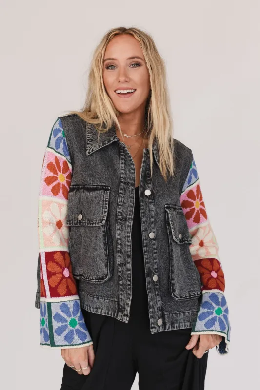 Dahlia Sweater Denim Jacket - Black Denim - Pre Order made by Davi & Dani