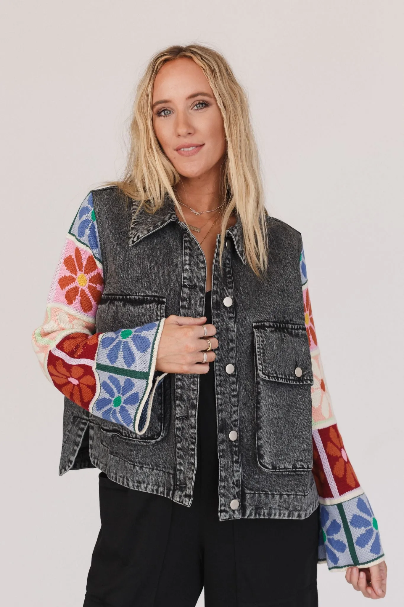 Dahlia Sweater Denim Jacket - Black Denim - Pre Order sold by Three Bird Nest product image thumbnail 2