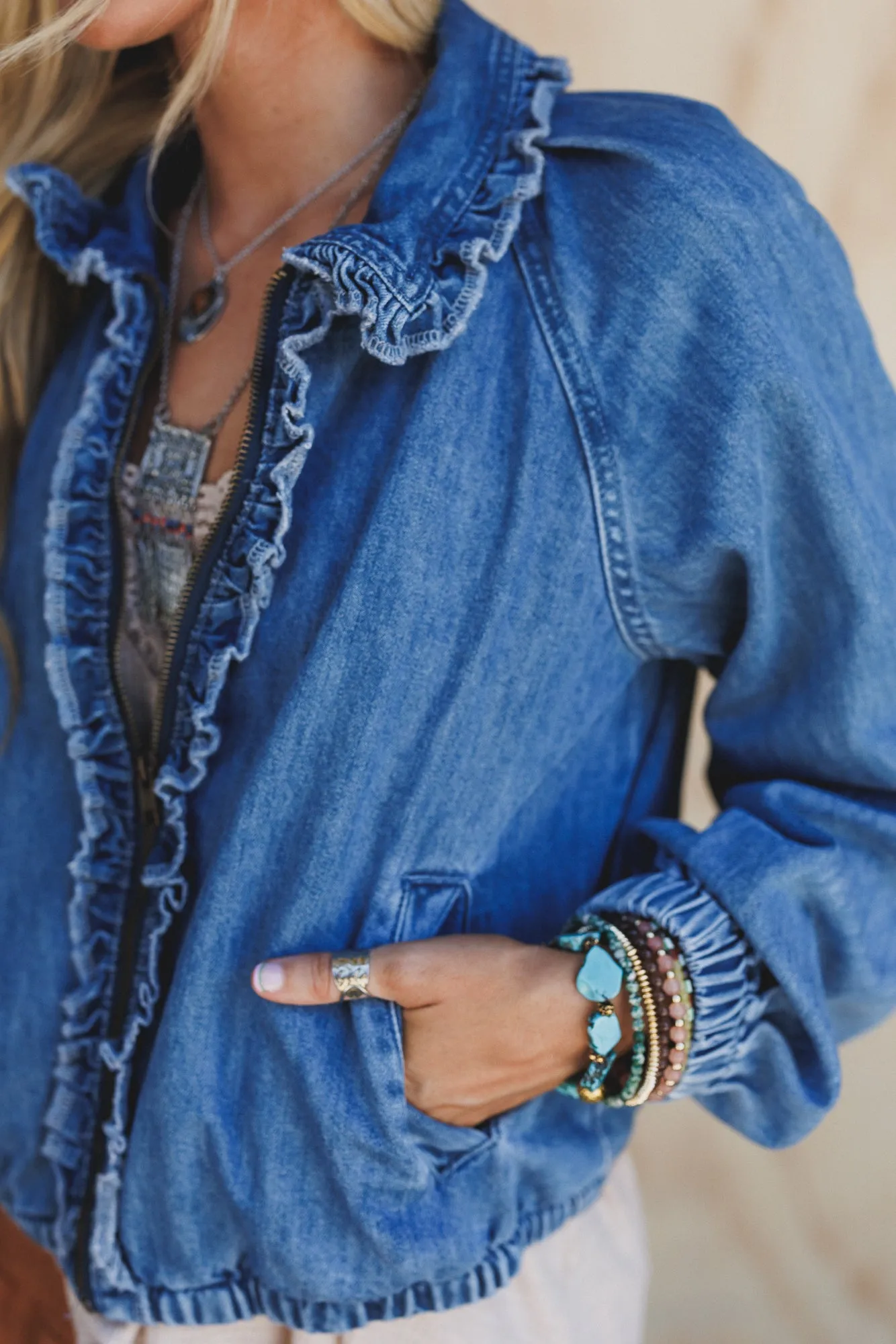 Ruffles And Thrills Denim Jacket - Denim - Pre Order sold by Three Bird Nest product image thumbnail 2
