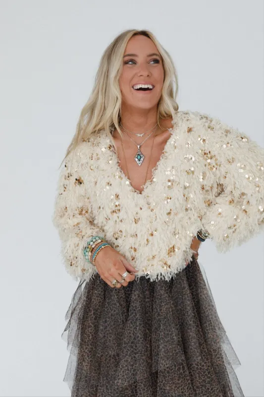 Striking Moments Sequin Sweater Top - Cream - Pre Order made by En Creme