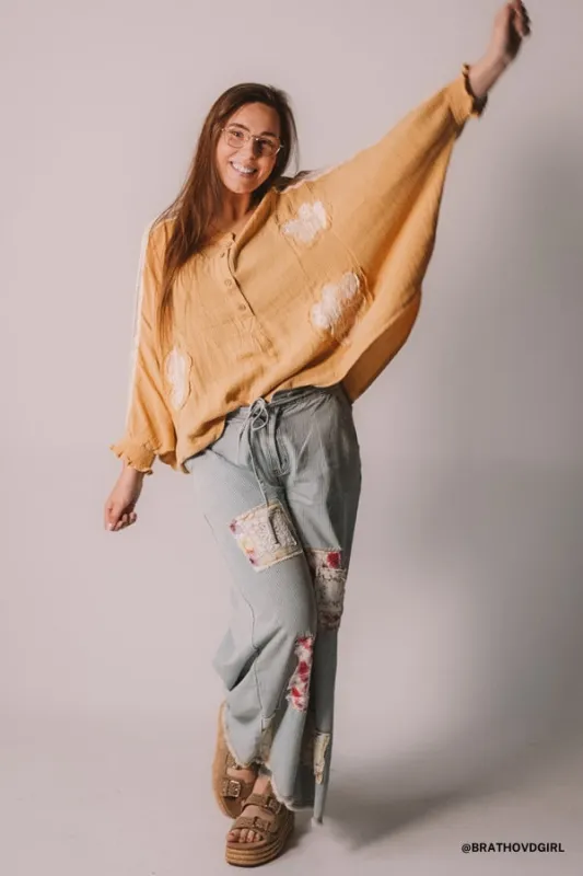 Coastal Lines Striped Patchwork Pants - Denim - Pre Order made by Three Bird Nest
