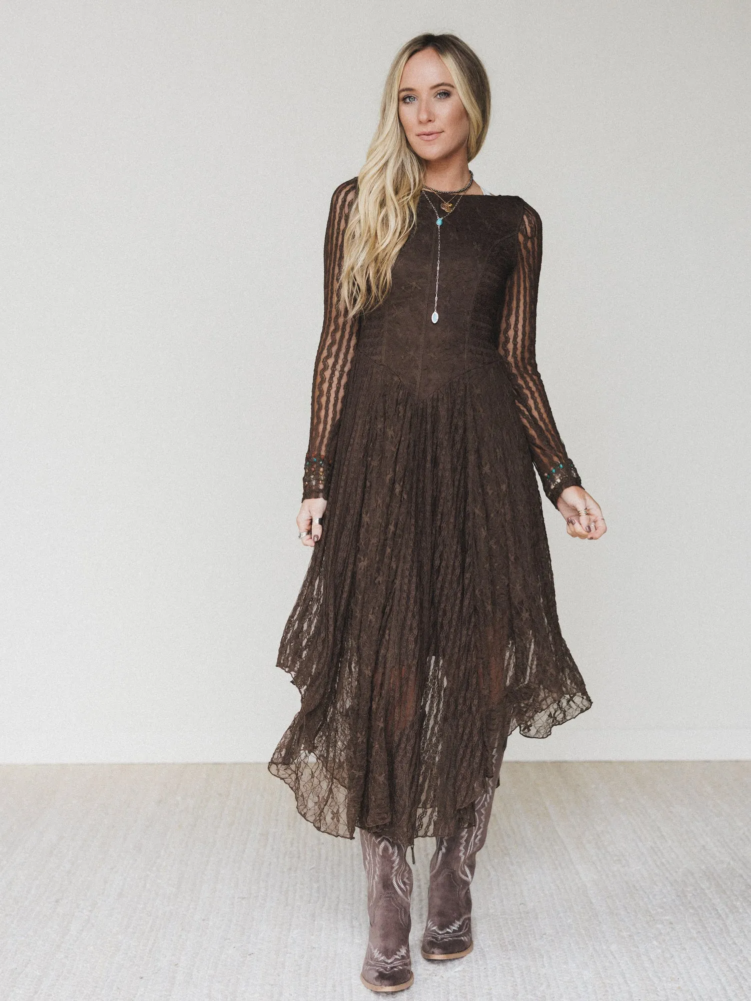 Lace Story Long Sleeve Midi Dress - Chocolate - Pre Order sold by Three Bird Nest product image thumbnail 2