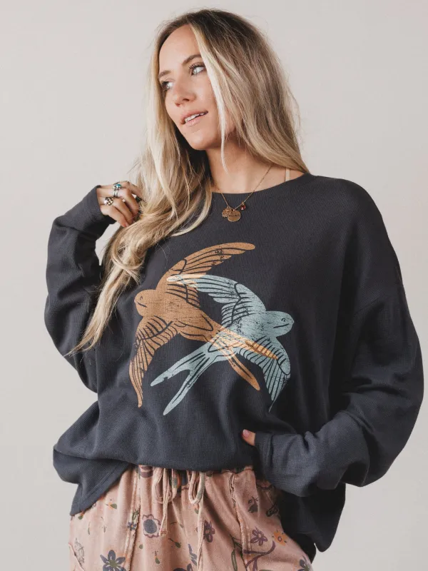 Birds Of A Feather Long Sleeve Tee - Charcoal - Pre Order made by Promesa