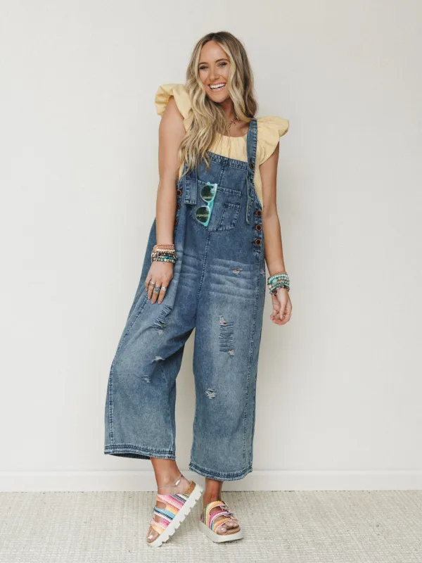High Hopes Slouchy Denim Overalls - Blue - Pre Order made by easel