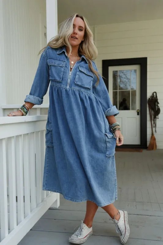 Wild Willow Denim Maxi Dress - Light Denim - Pre Order made by Listicle