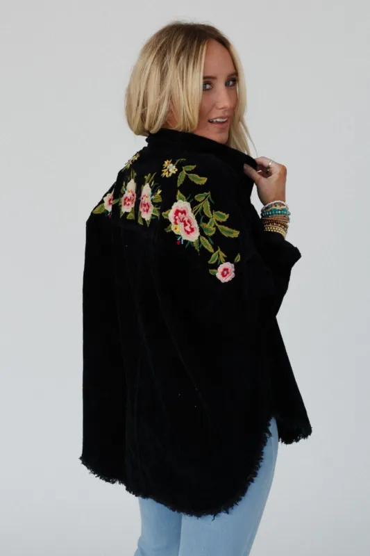 Gardener Embroidered Button Down Top - Black - Pre Order made by Inloom