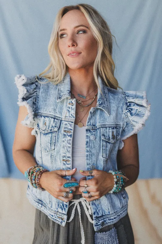 Ruffle And Roam Denim Jacket - Light Wash - Pre Order made by Blue B