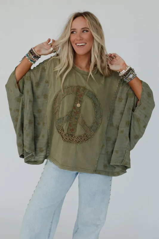 Peace Path Embroidered Top - Olive - Pre Order made by easel