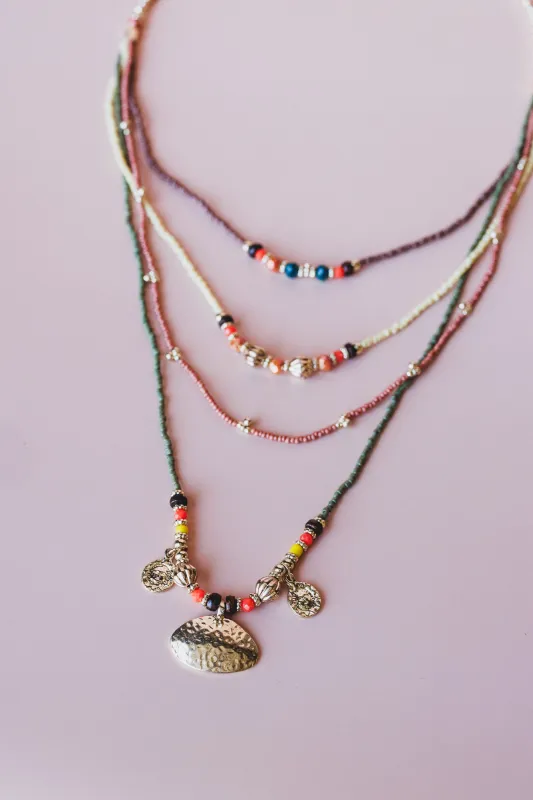 Boho Glow Layered Necklace - Orange Multi - Pre Order made by Three Bird Nest