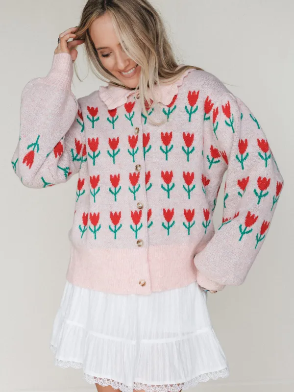 Sweet Petals Cardigan - Pink Red - Pre Order made by En Creme