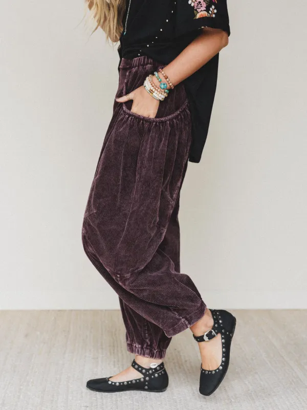 The Nest Nora Gathered Barrel Corduroy Pant - Burgundy - Pre Order made by Davi & Dani