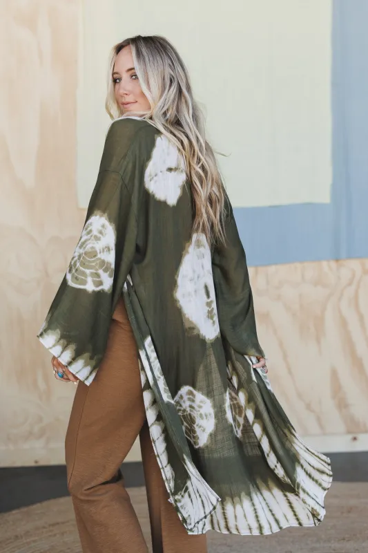 Spellbound Tie Dye Kimono - Olive - Pre Order made by Three Bird Nest