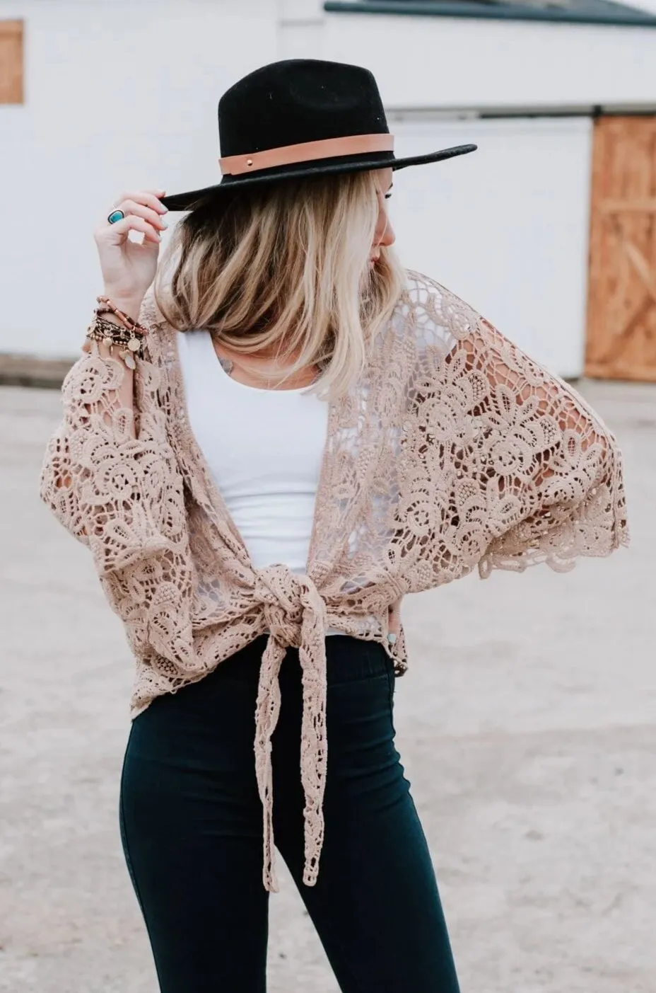 Crochet Petal Kimono Wrap - Mocha - Pre Order sold by Three Bird Nest product image thumbnail 2