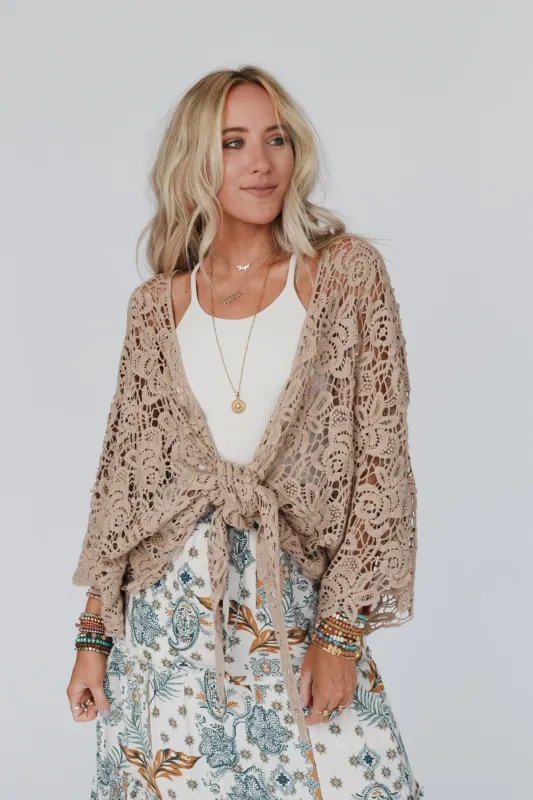 Crochet Petal Kimono Wrap - Mocha - Pre Order made by Three Bird Nest