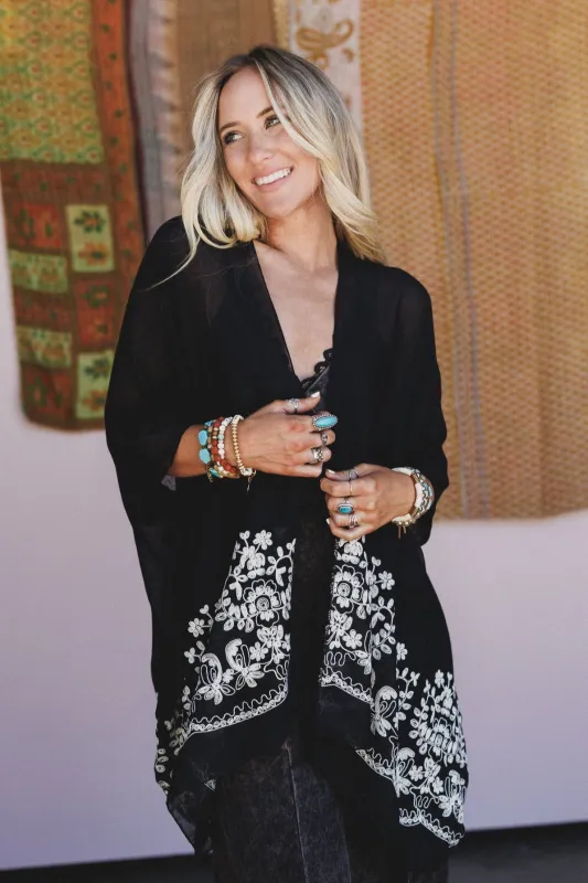 Sunset Fern Kimono - Black - Pre Order made by Three Bird Nest