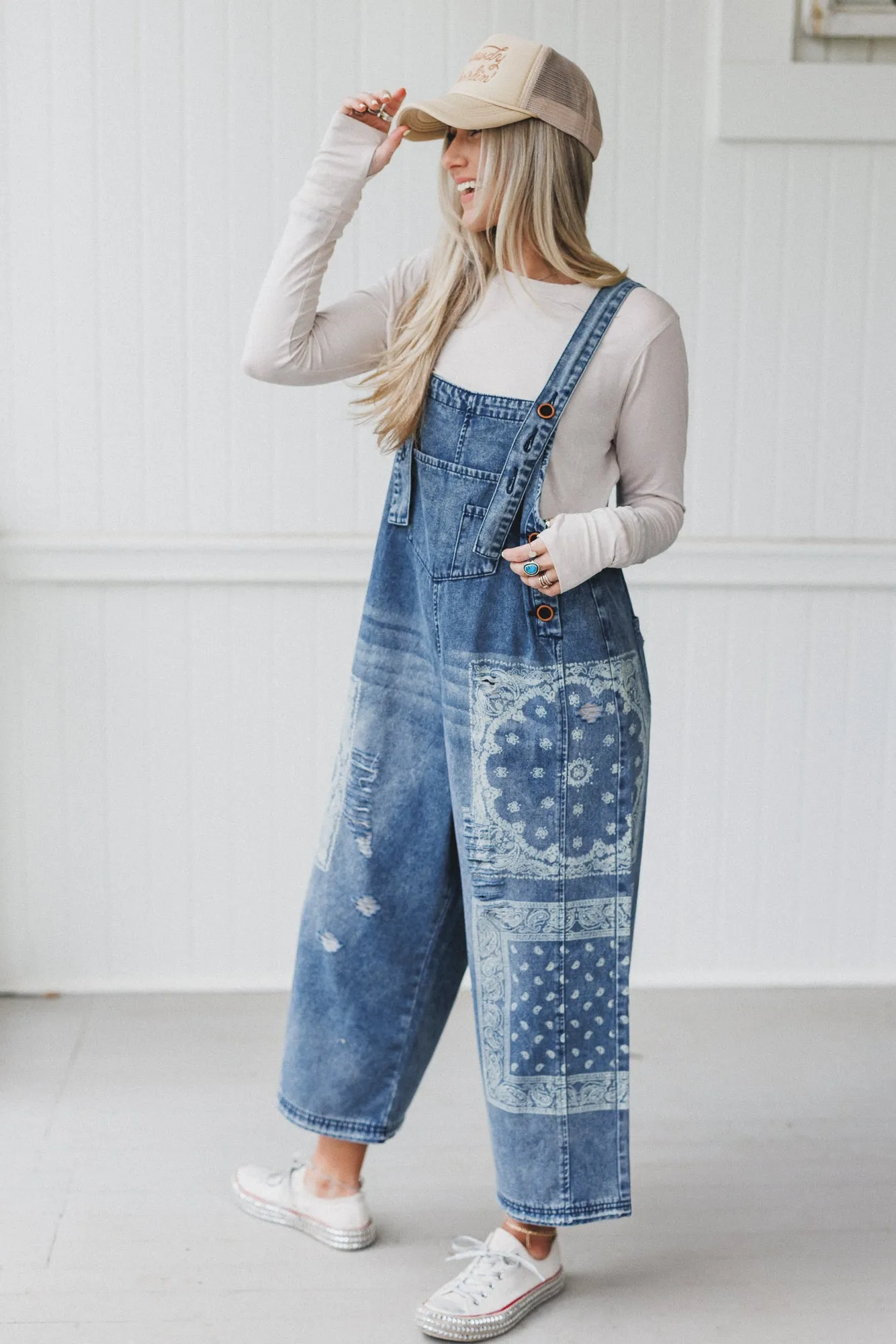 High Hopes Slouchy Denim Overalls - Denim Bandana - Pre Order sold by Three Bird Nest