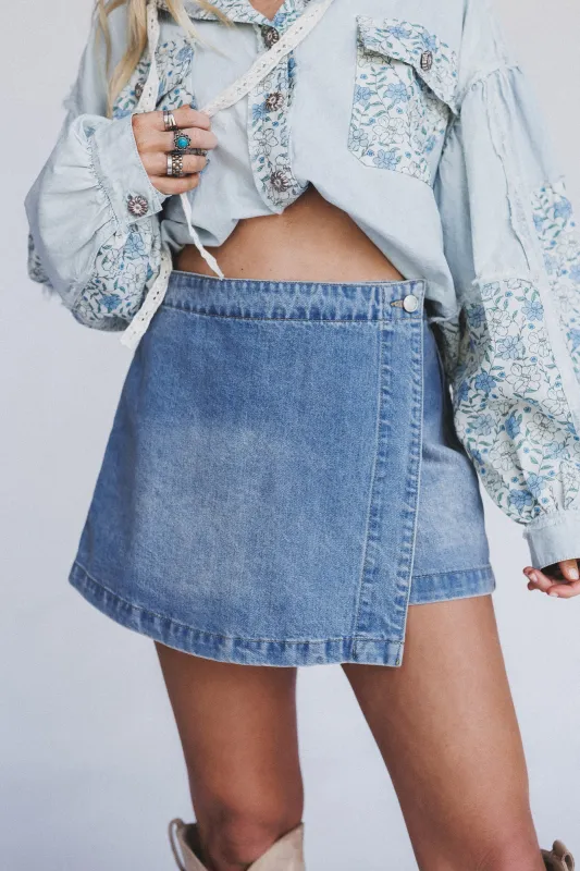 Coastal Belle Denim Skort - Medium Wash - Pre Order made by Three Bird Nest