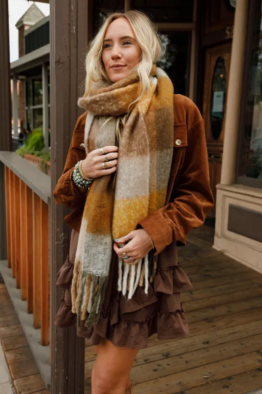 Everest Cozy Plaid Scarf - Mustard - Pre Order made by Three Bird Nest