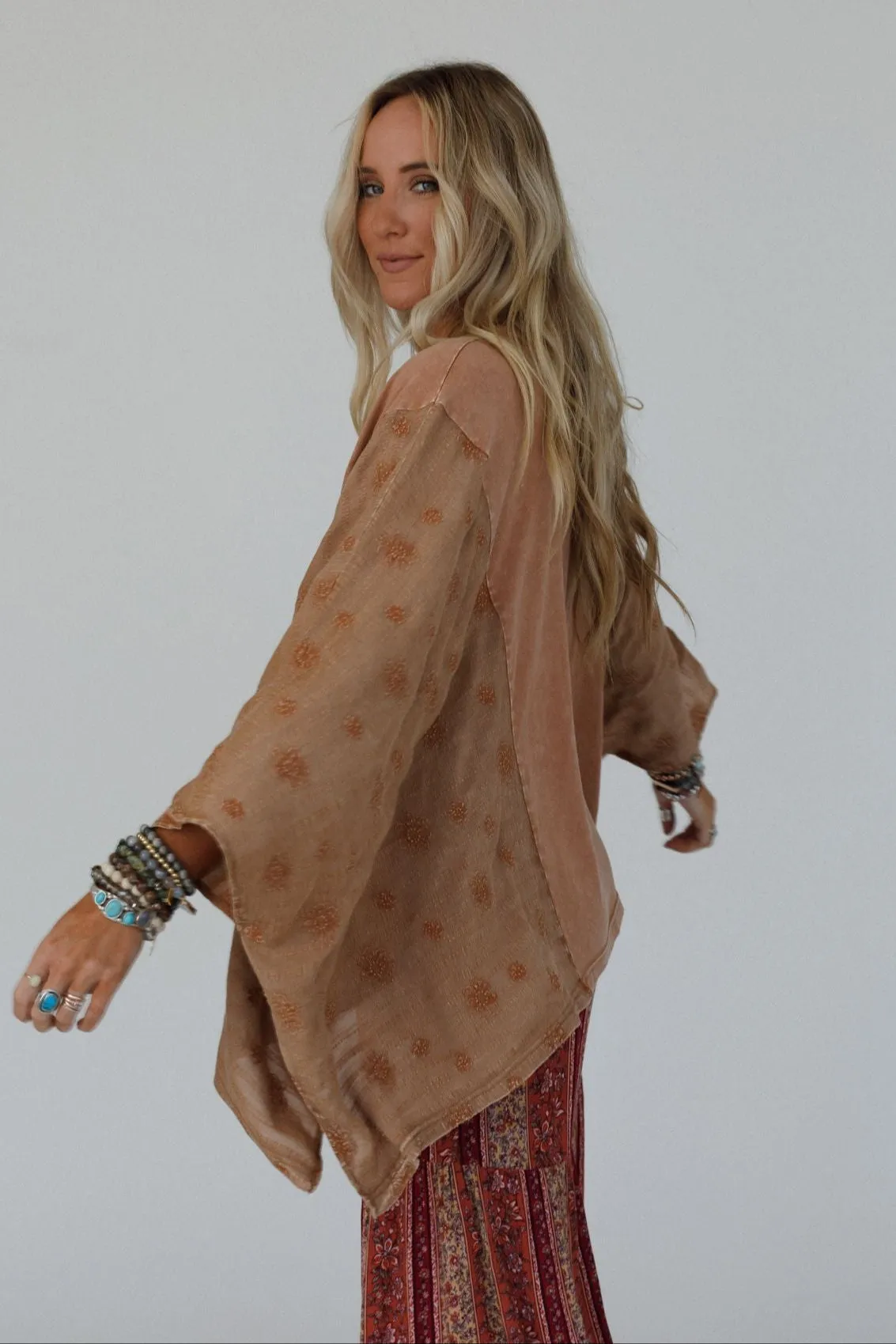 Peace Path Embroidered Top - Mocha - Pre Order sold by Three Bird Nest product image thumbnail 2