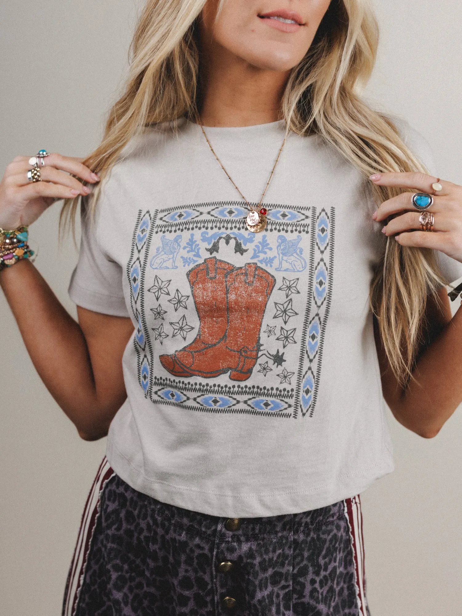 Vintage Lovers Boots Tee - Stone - Pre Order sold by Three Bird Nest product image thumbnail 2